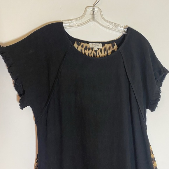 Umgee Dress Womens Small Black Leopard Linen Boho Fringe Hem Pockets Casual Nice - Picture 4 of 16
